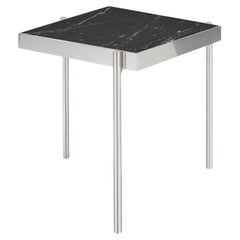 Pair of Black Nero Marquina Marble Stainless Steel Side Tables