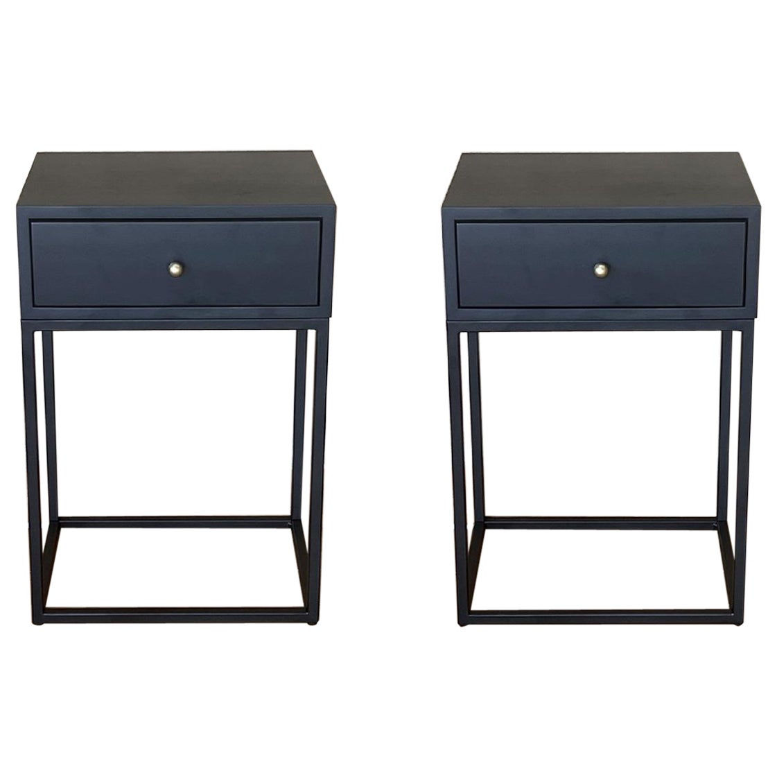 Coppia di Comodini neri con cassetto singolo in  Stile McCobb