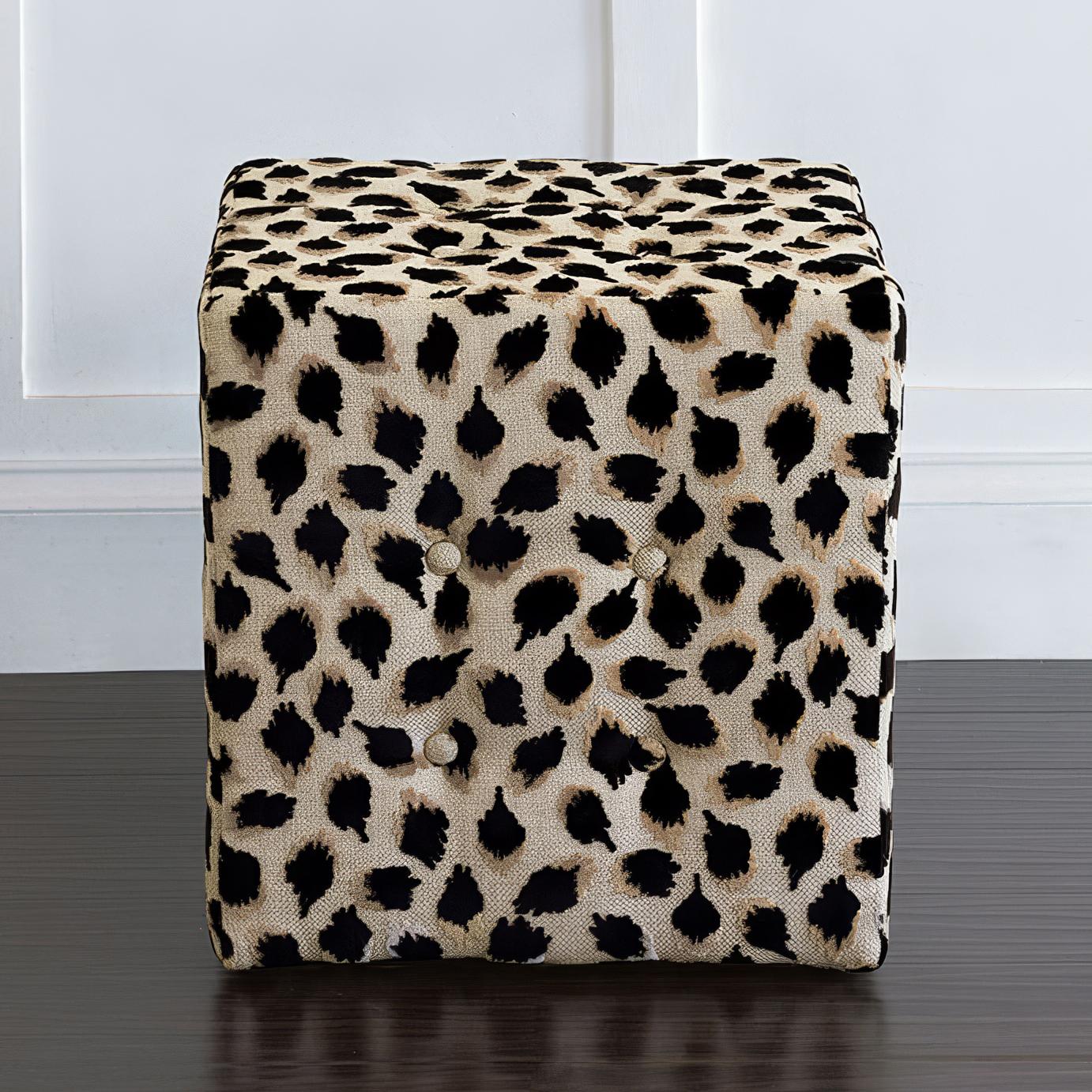Art Deco Pair of Black Ocelot Cube Ottomans For Sale