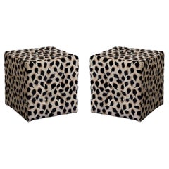 Pair of Black Ocelot Cube Ottomans