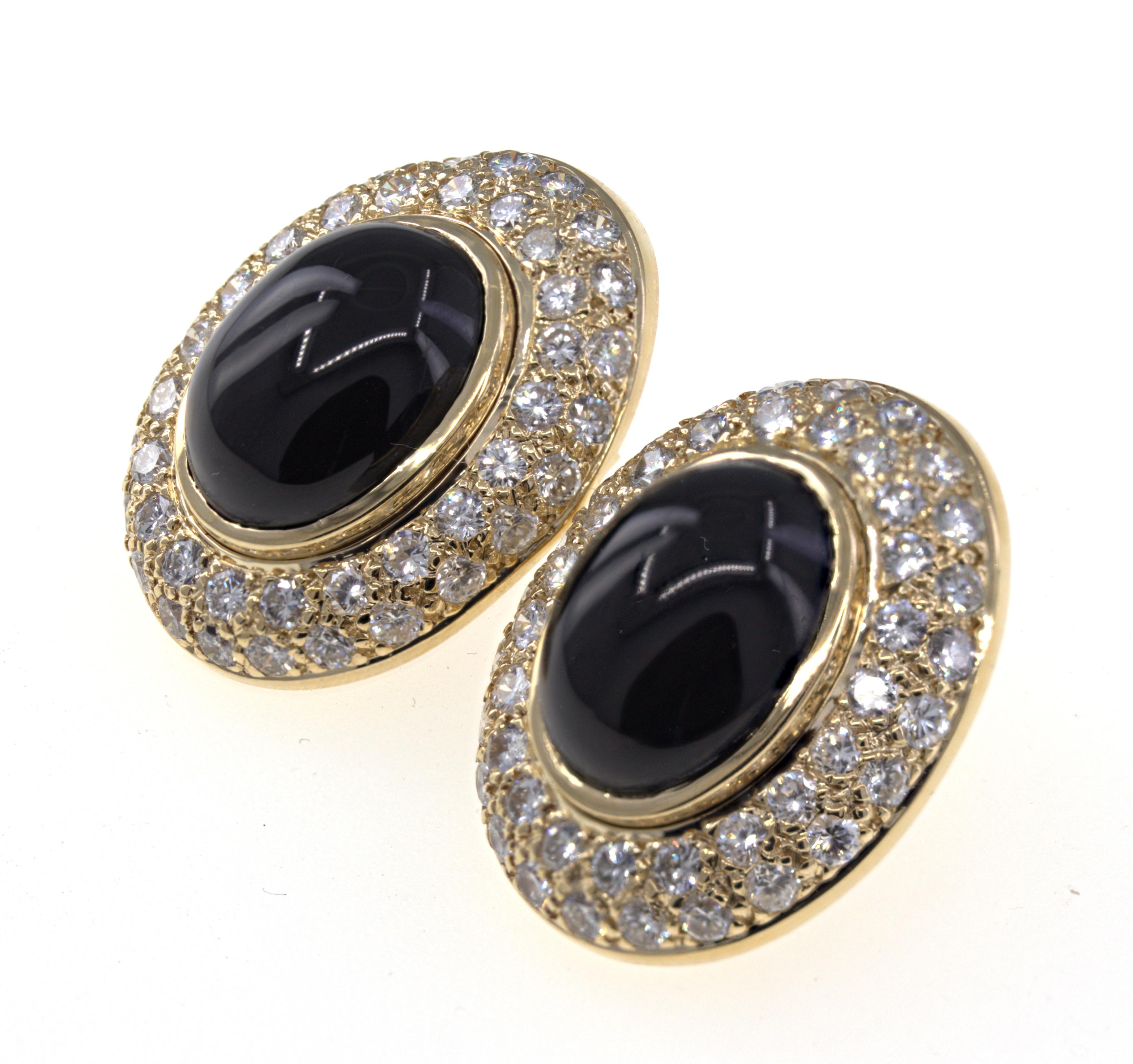 Paar Ohrringe aus 14 Karat Gelbgold mit schwarzem Onyx und Diamanten im Angebot 6