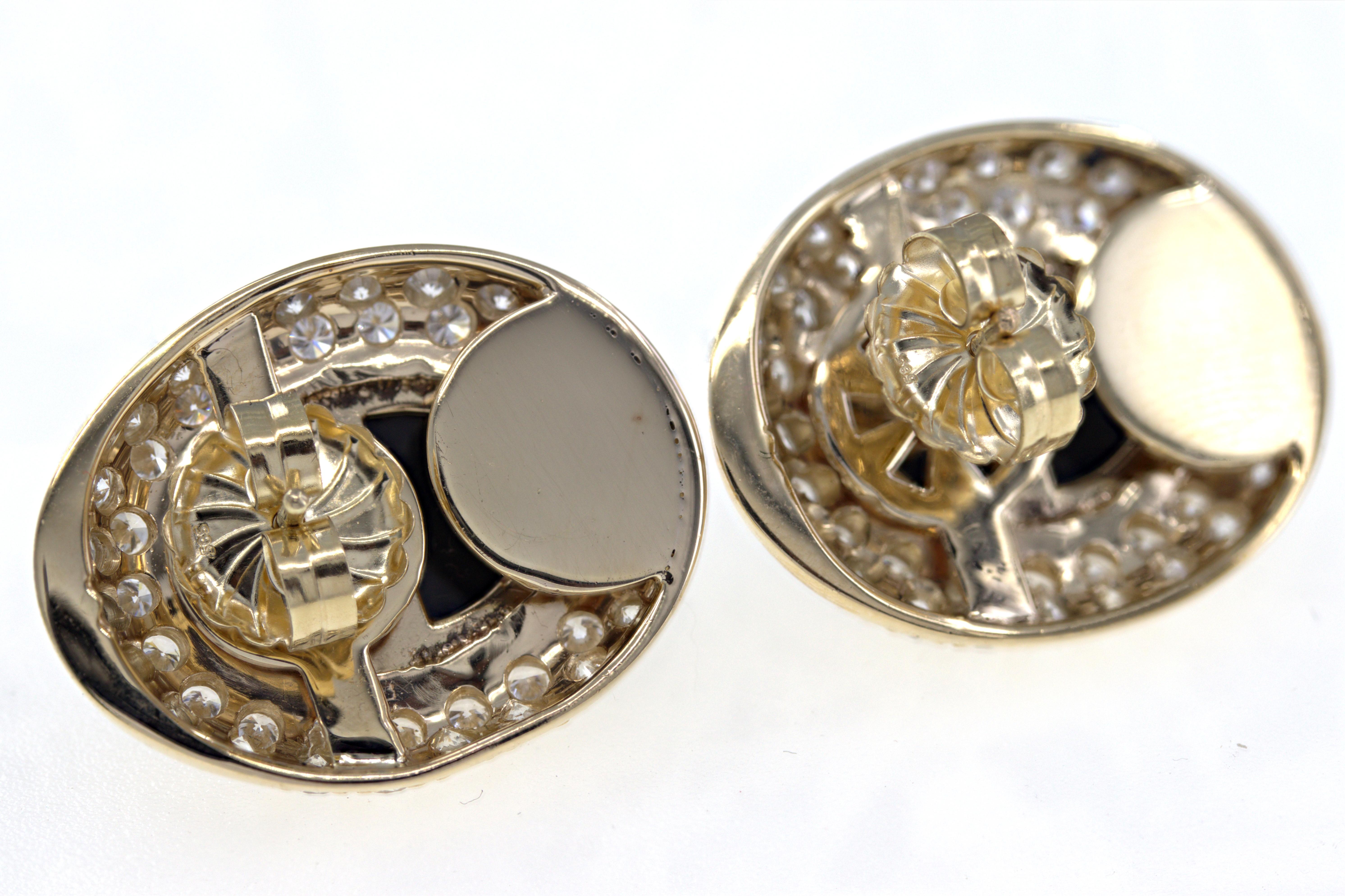Paar Ohrringe aus 14 Karat Gelbgold mit schwarzem Onyx und Diamanten im Angebot 8