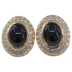 Paar Ohrringe aus 14 Karat Gelbgold mit schwarzem Onyx und Diamanten