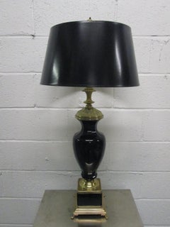 Pair of Black Opaline and Brass Lamps