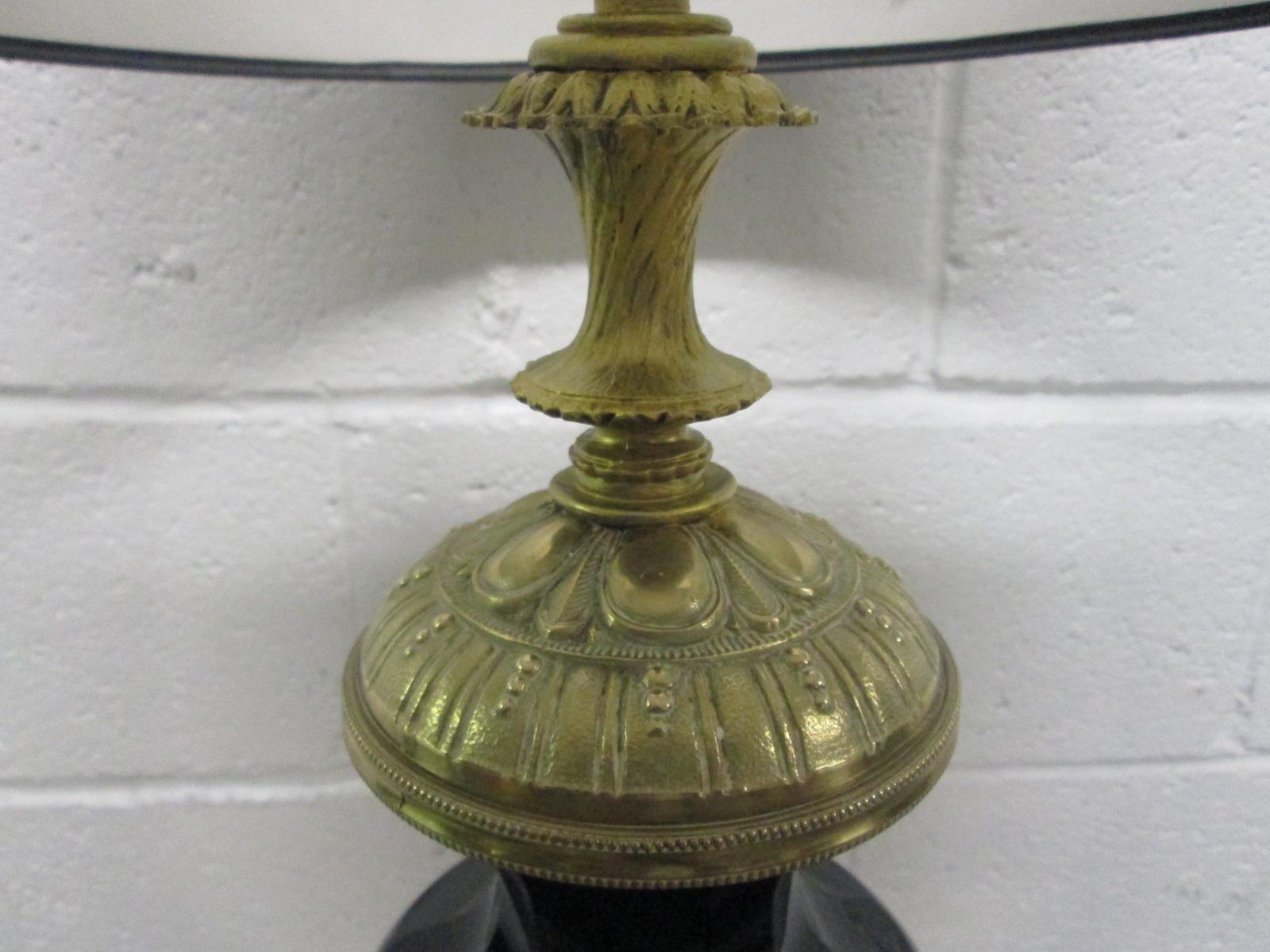 Mid-20th Century Pair of Black Opaline and Brass Lamps For Sale