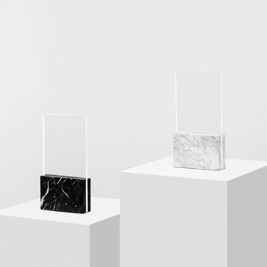 Pair of Black or White Glass & Natural Marble Table Lamps Horizon, Carlos Aucejo For Sale 3