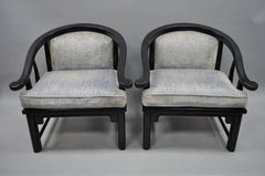 Pair of Black Oriental James Mont Style Horseshoe Asian Lounge Chairs by Century
