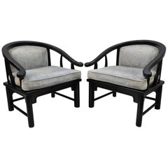 Paar schwarze orientalische Hufeisenstühle im James-Mont-Stil asiatische Loungesessel von Century