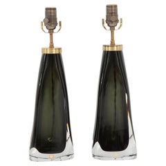 Pair of Black Orrefors Crystal Lamps