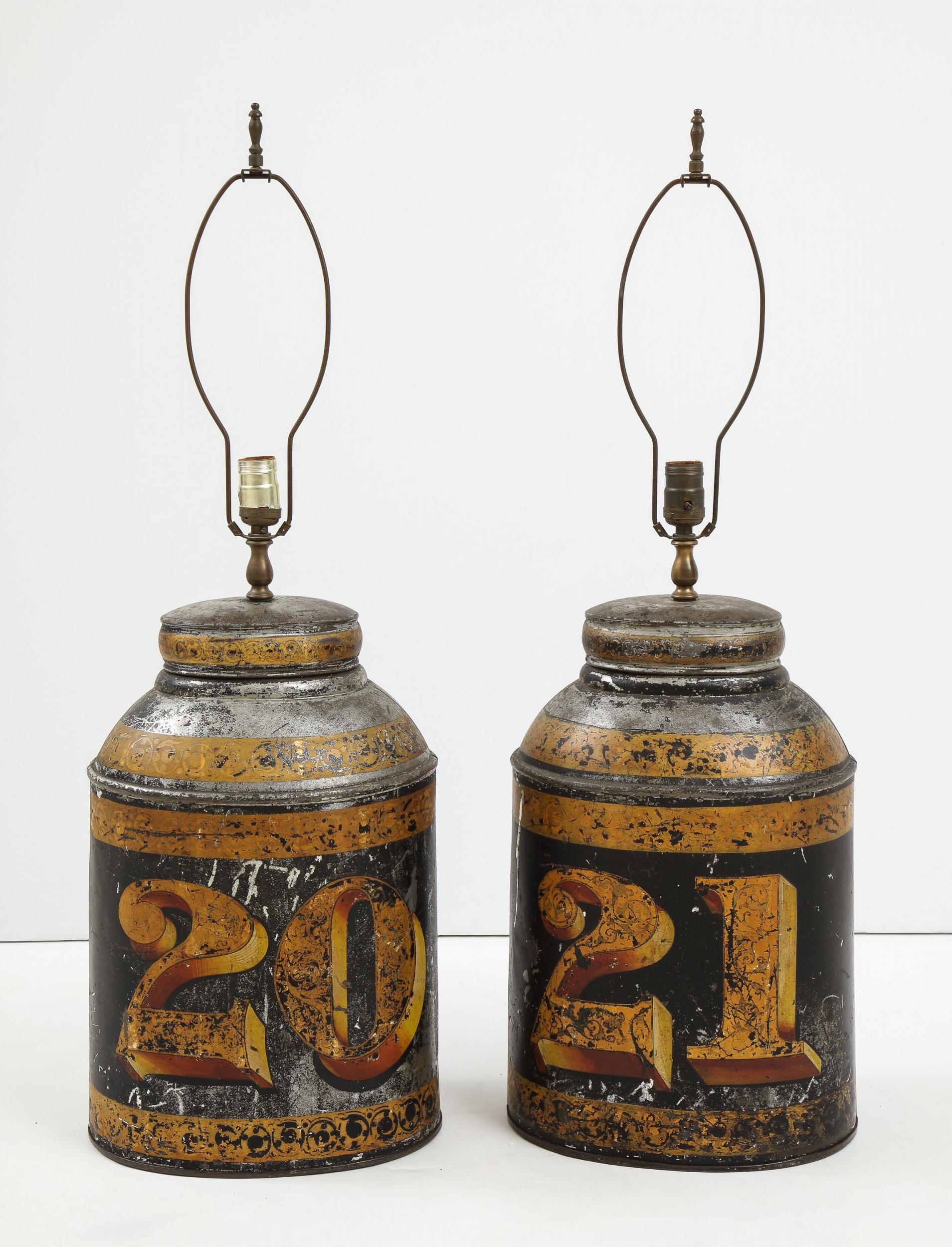 Georgian Pair of Black Oval Tea Tin Lamps