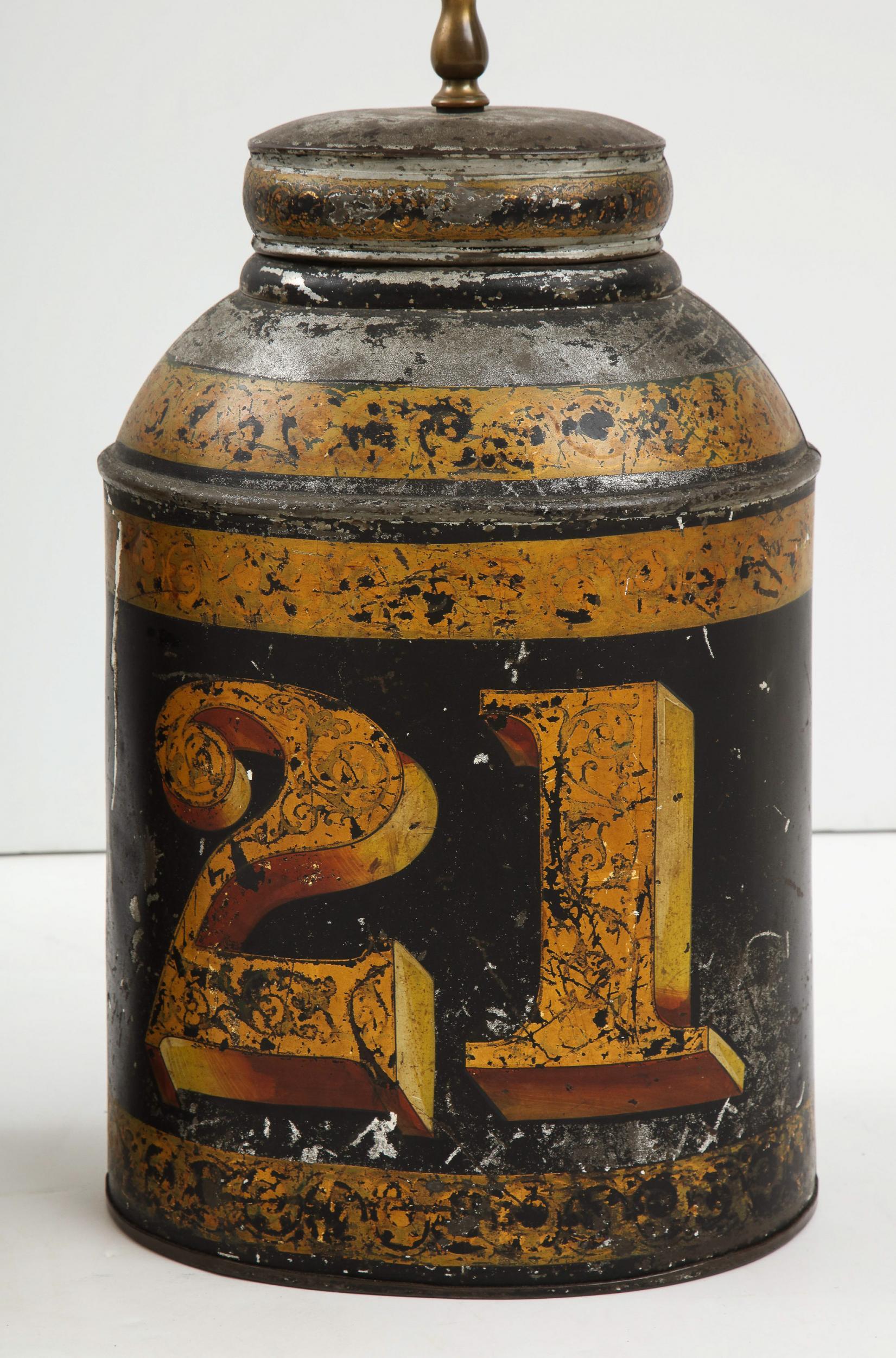 19th Century Pair of Black Oval Tea Tin Lamps