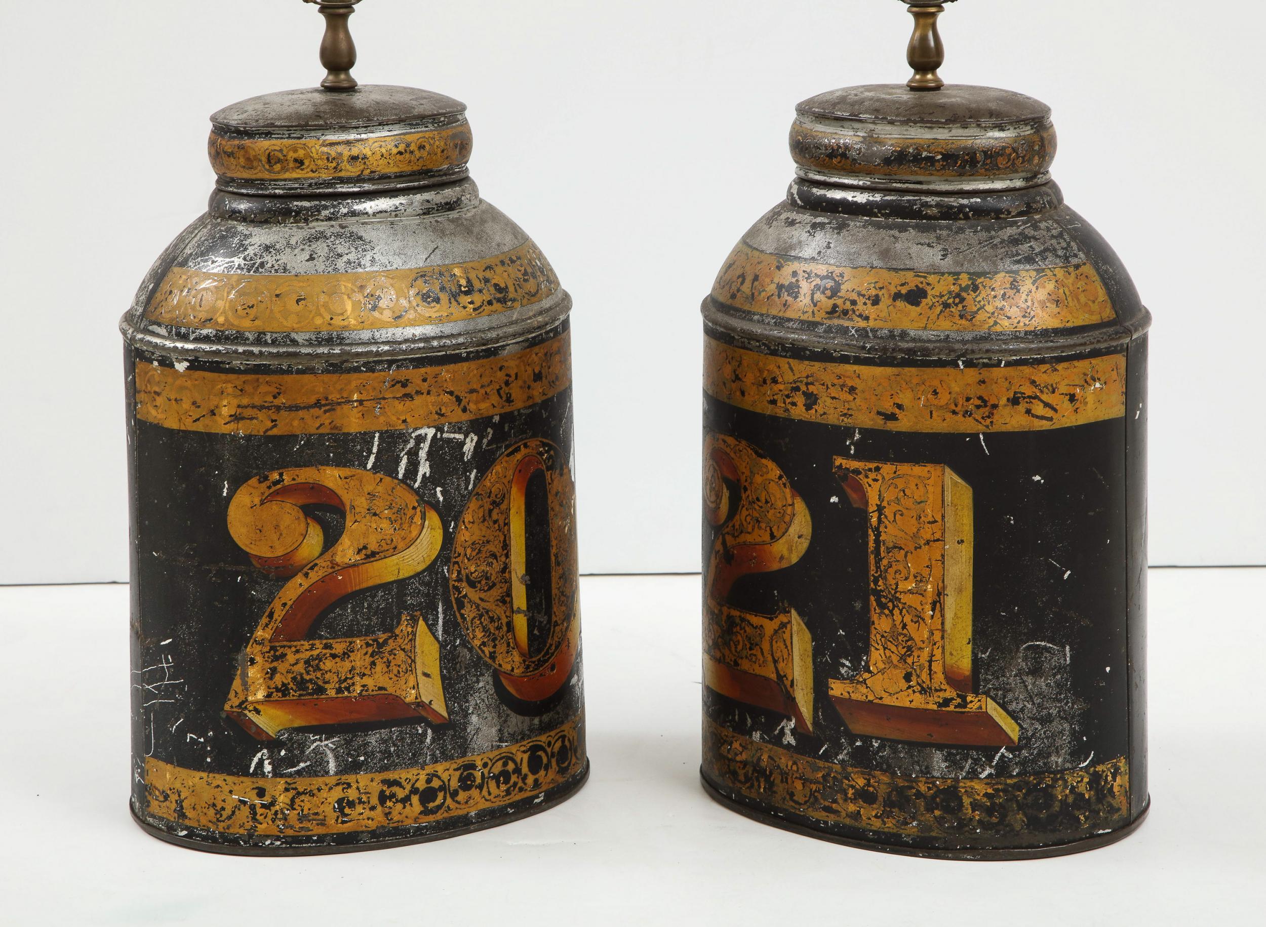 Pair of Black Oval Tea Tin Lamps 1
