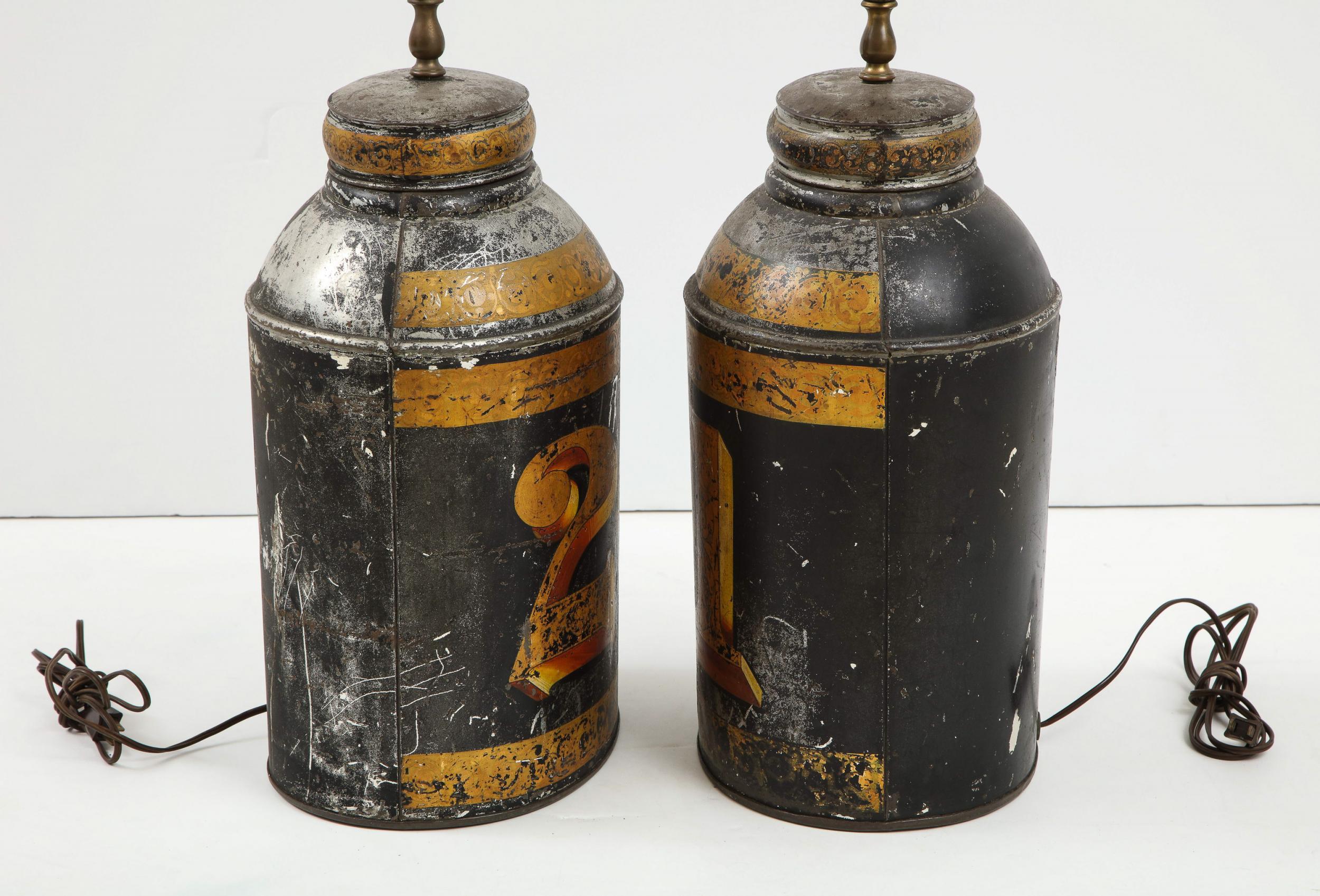 Pair of Black Oval Tea Tin Lamps 2