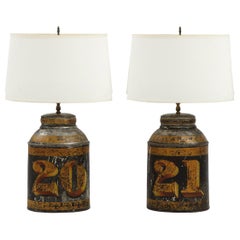 Pair of Black Oval Tea Tin Lamps
