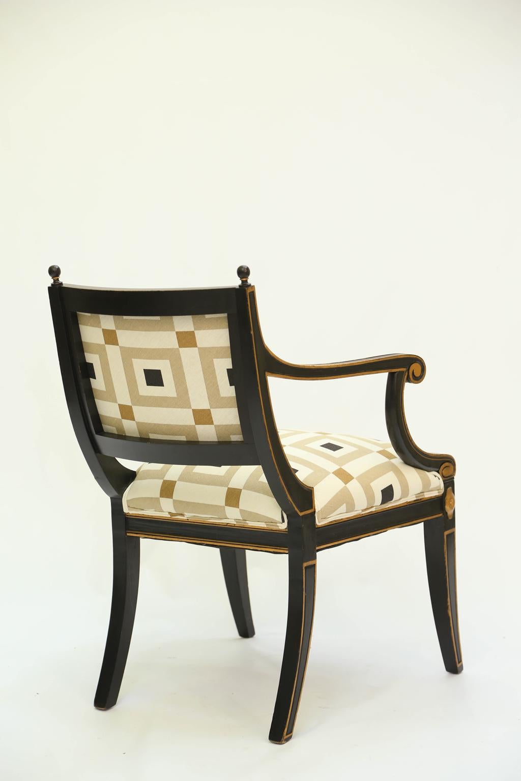 Pair of Black Painted and Parcel-Gilt Regency Style Armchairs 4