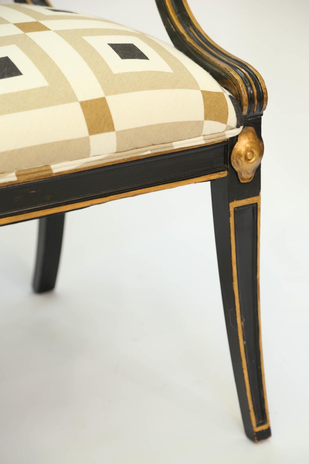 Pair of Black Painted and Parcel-Gilt Regency Style Armchairs 5