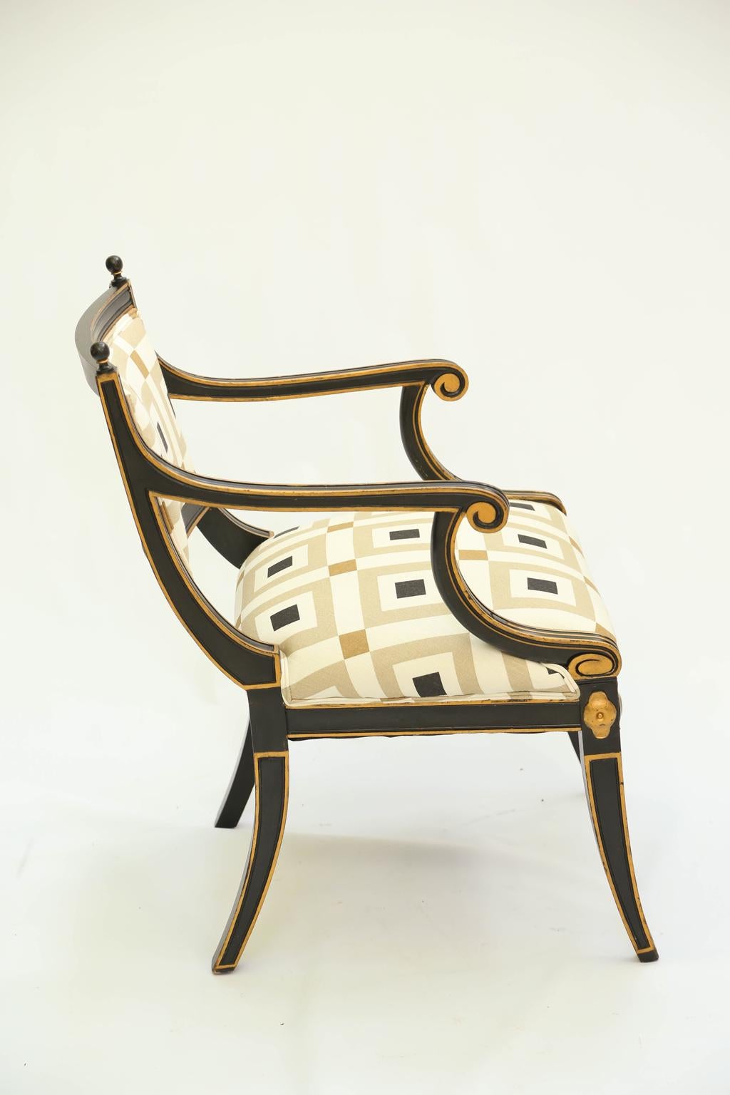 Pair of Black Painted and Parcel-Gilt Regency Style Armchairs 2