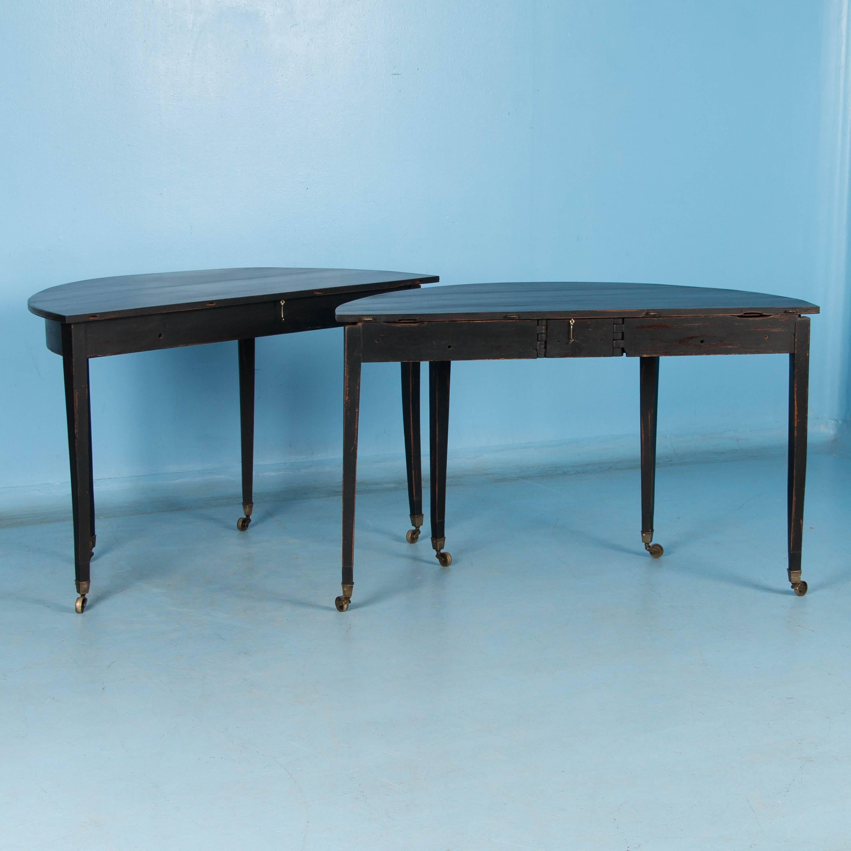 19th Century Pair of Black Painted Antique Swedish Demilune Tables