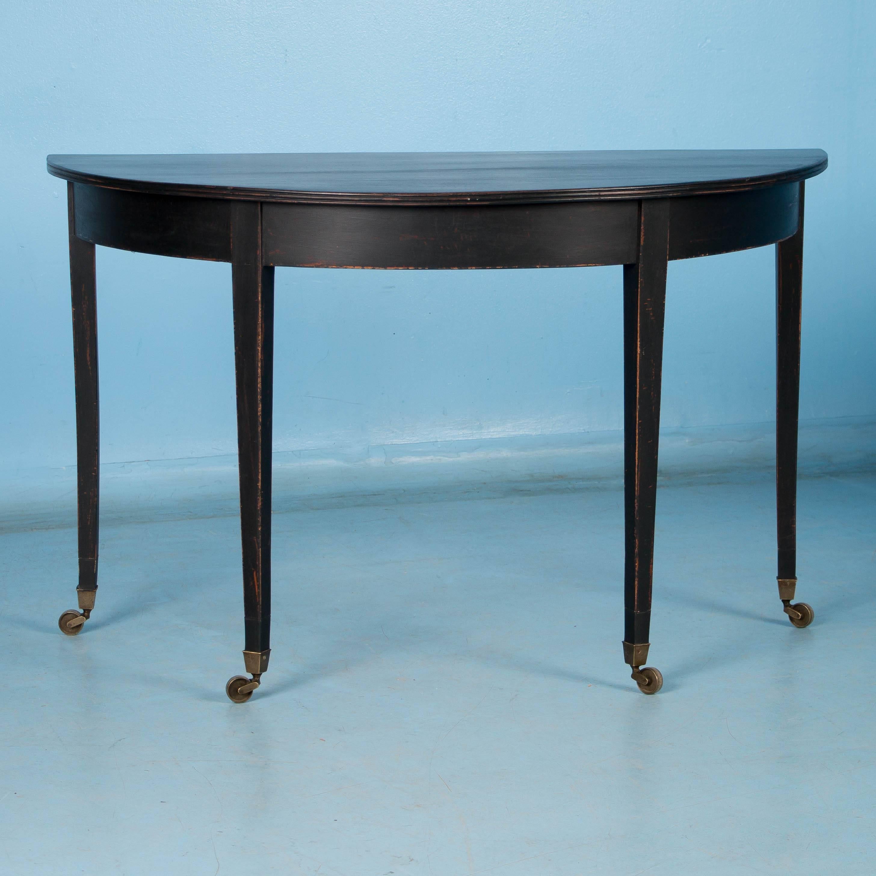 Pair of Black Painted Antique Swedish Demilune Tables 1