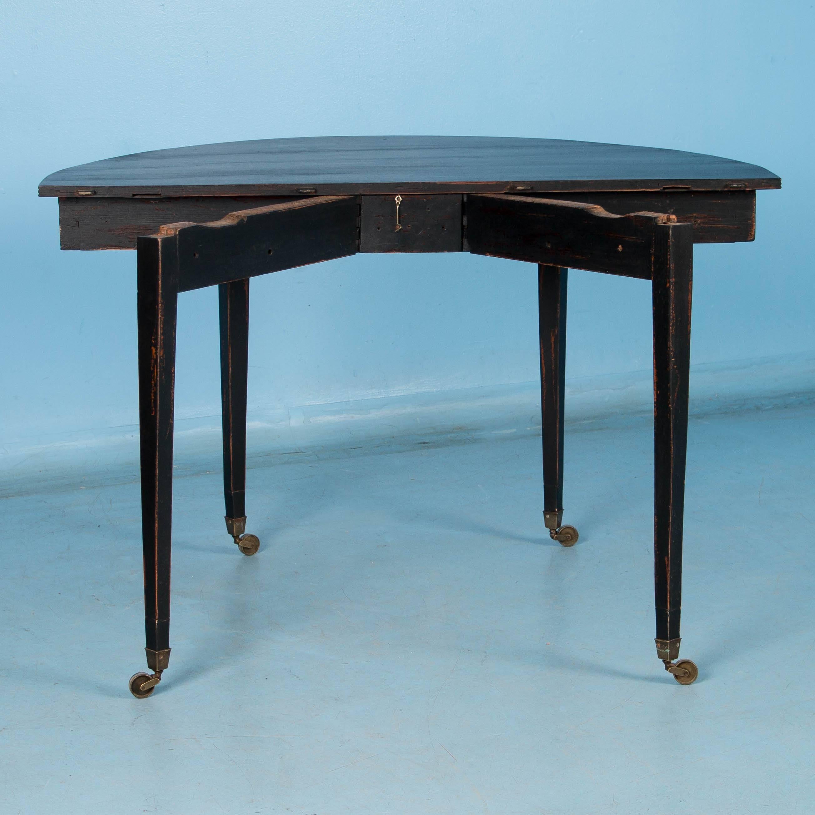 Pair of Black Painted Antique Swedish Demilune Tables 3