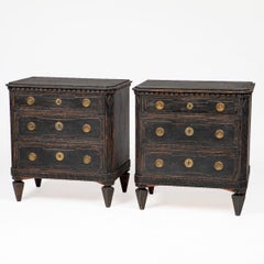 Pair of Black-Painted Chests of Drawers Gustavian style, Sweden