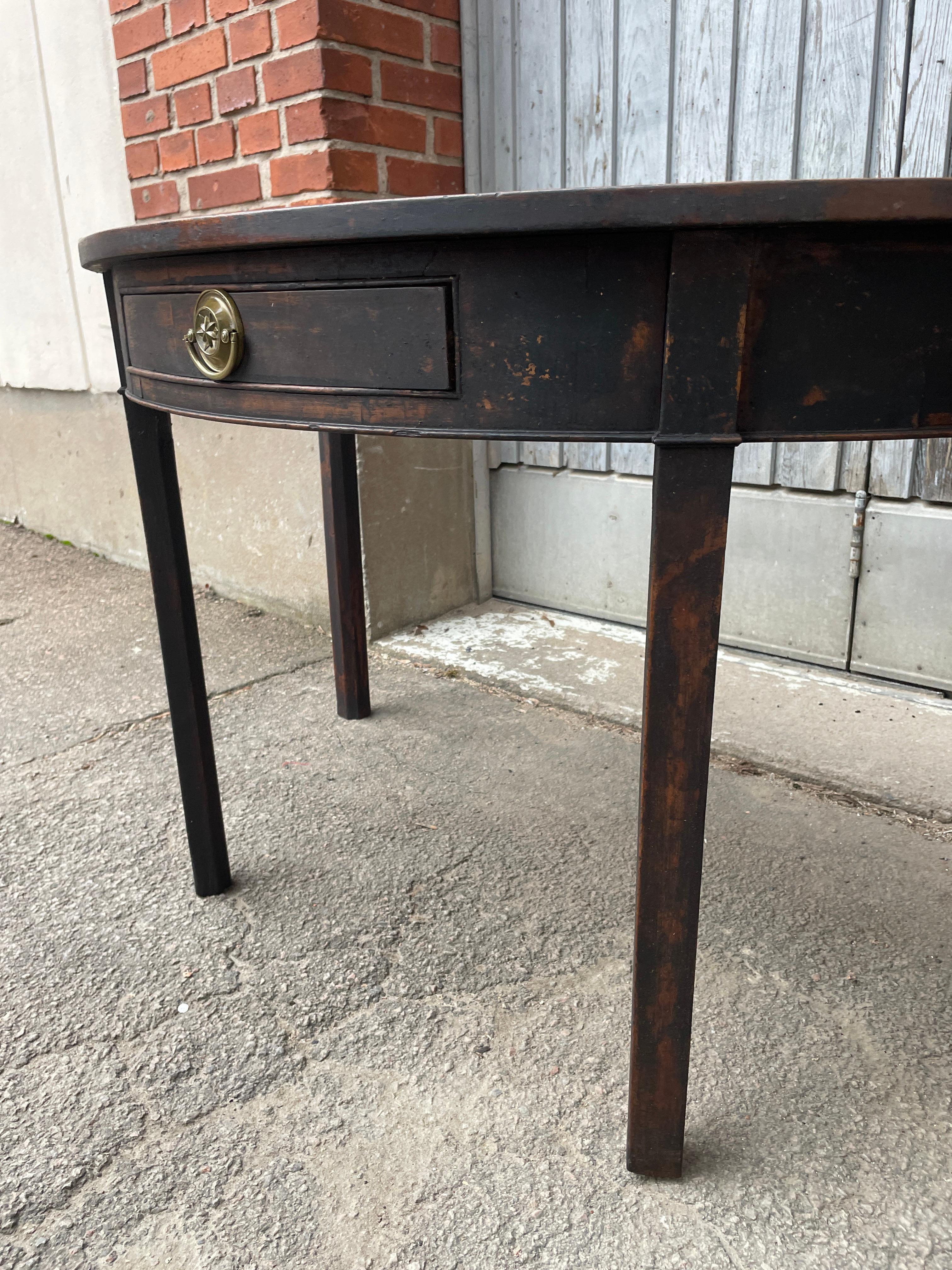 Pine Pair of Black Painted Gustavian Demilune Table Consoles For Sale