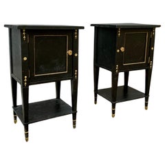 Pair of Black Painted Gustavian Nightstands With Brass Decorations