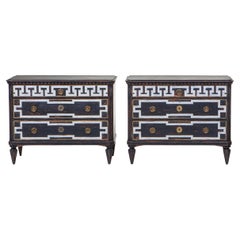 Pair of 19th Century Swedish Gustavian Style Black & White Painted Commodes