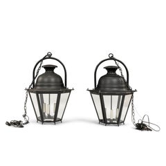 Pair of Black-Painted Hexagonal Street Lanterns