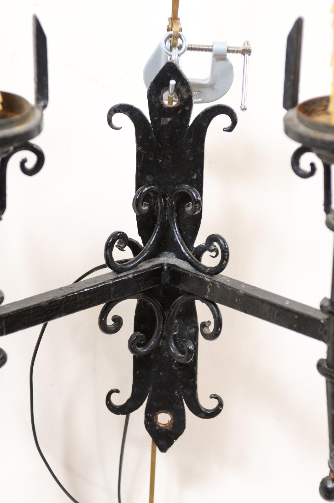 Pair of Black Painted Iron Sconces with Scroll Detail & 2 Lights, 20th Century For Sale 7