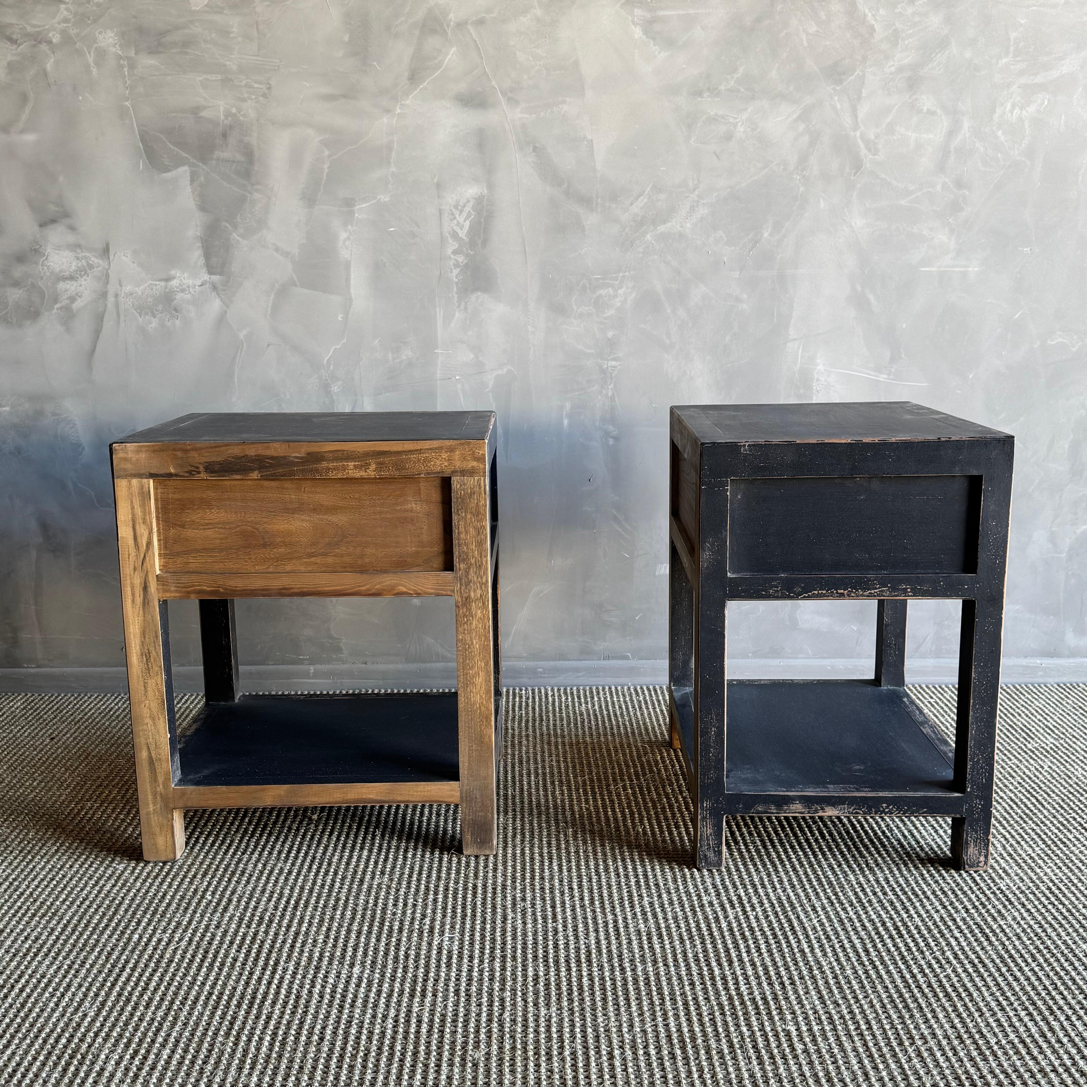 Pine Pair of Black Painted Nightstands with Single Drawer