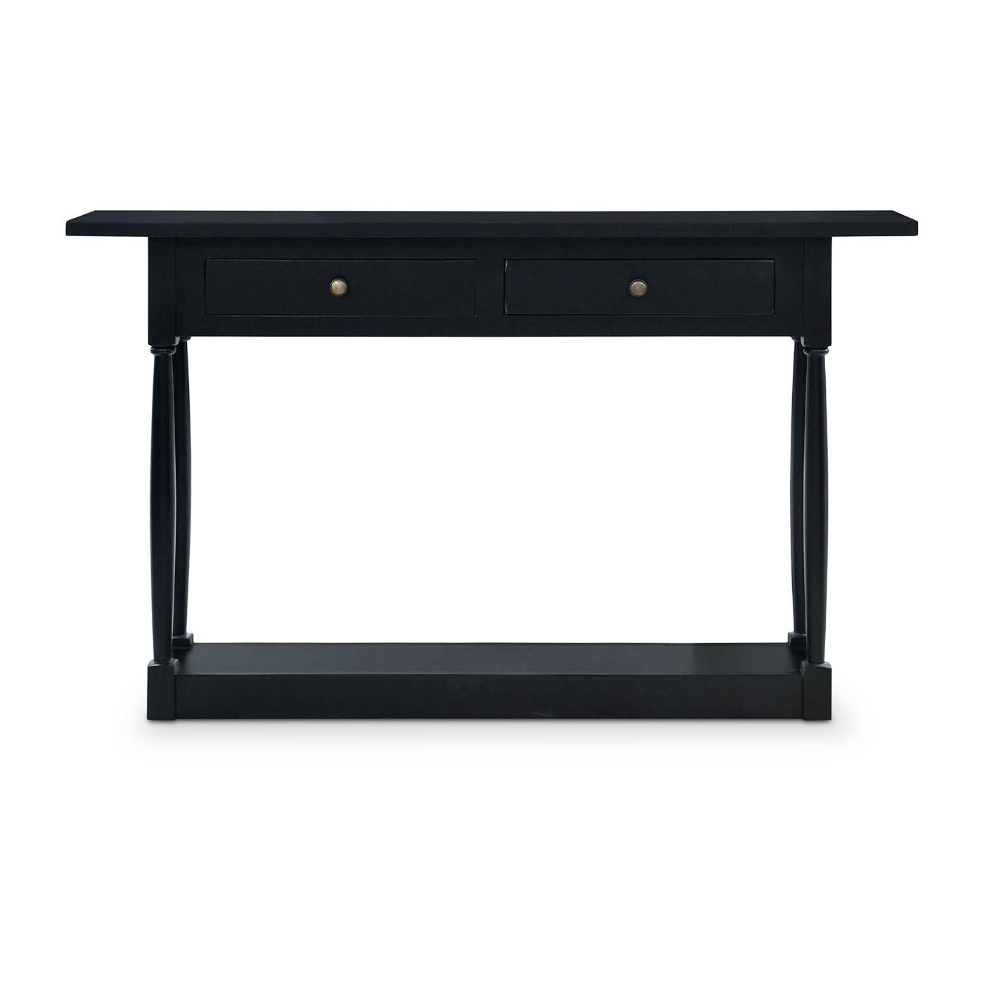 Ein Paar schwarz lackierte Konsolentische im Landhausstil (Französische Provence) im Angebot