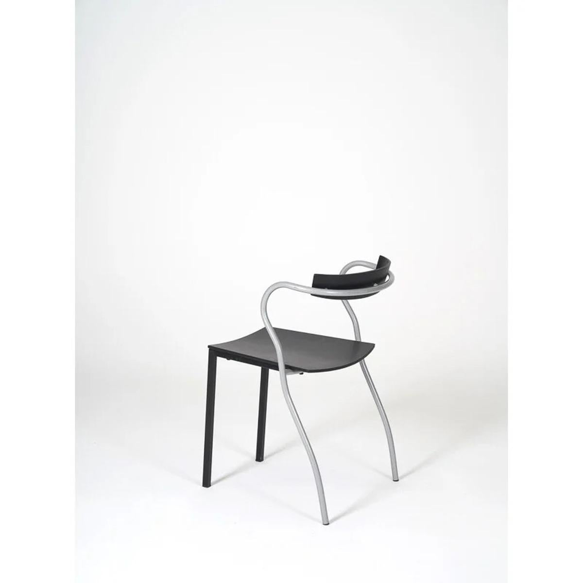 Métal Pascal Mourgue paire de chaises d'appoint ou de salle à manger noires pour Artelano Rio, France, années 1990 en vente