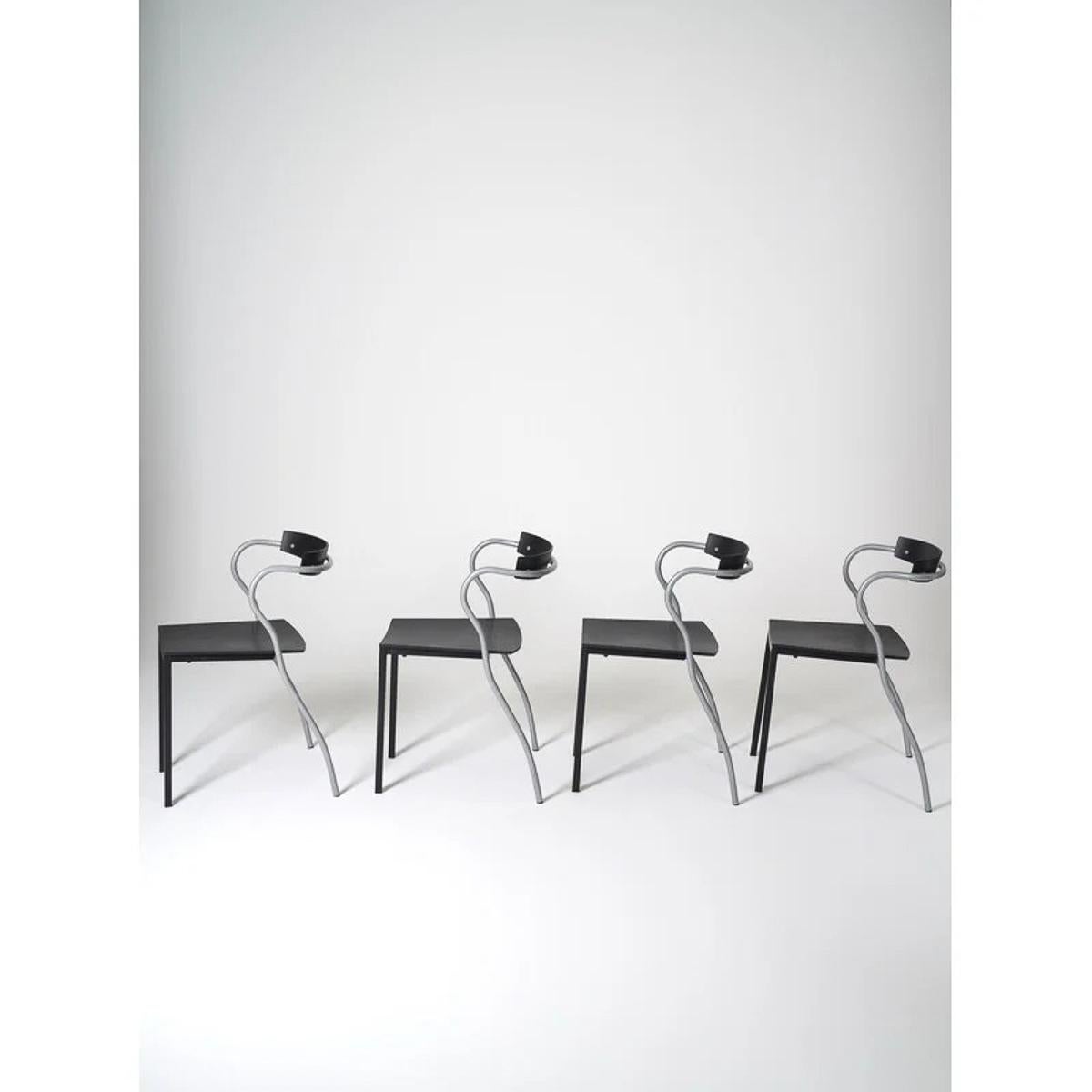Pascal Mourgue paire de chaises d'appoint ou de salle à manger noires pour Artelano Rio, France, années 1990 en vente 1