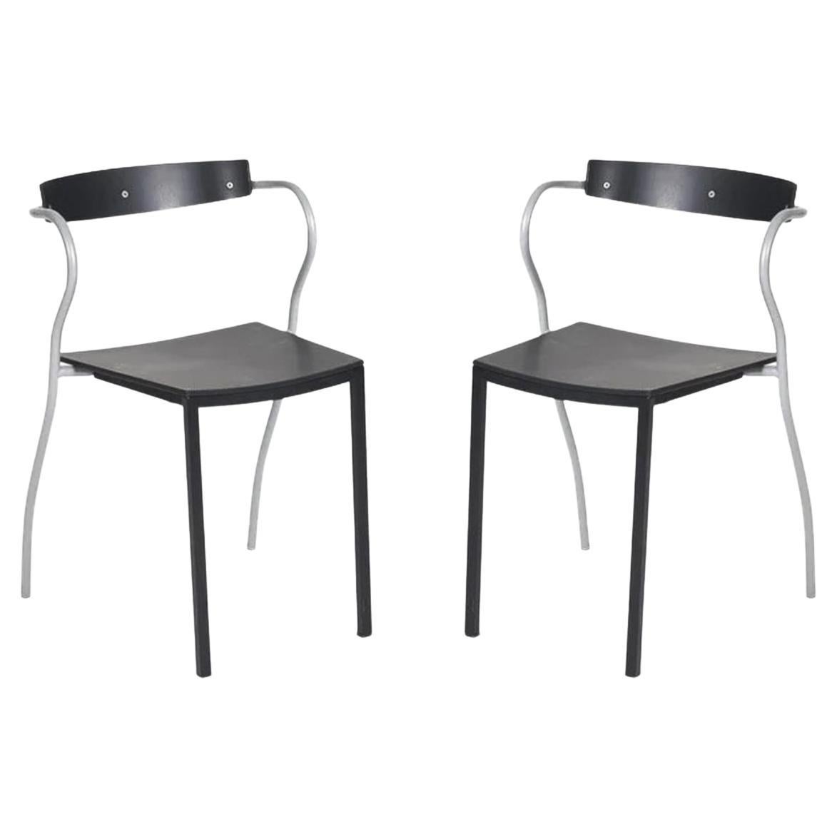 Pascal Mourgue paire de chaises d'appoint ou de salle à manger noires pour Artelano Rio, France, années 1990 en vente
