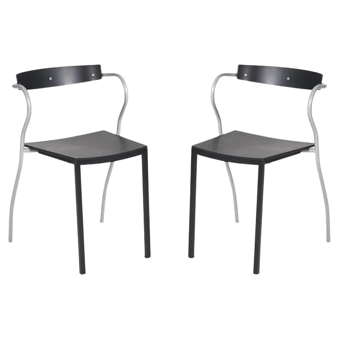 Pair of Black Pascal Mourgue for Artelano Rio Side or Dining Chairs France 1990s