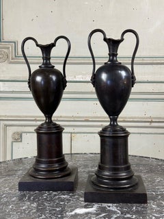 Pair Of Black Patina Bronze Vases, 19th Century