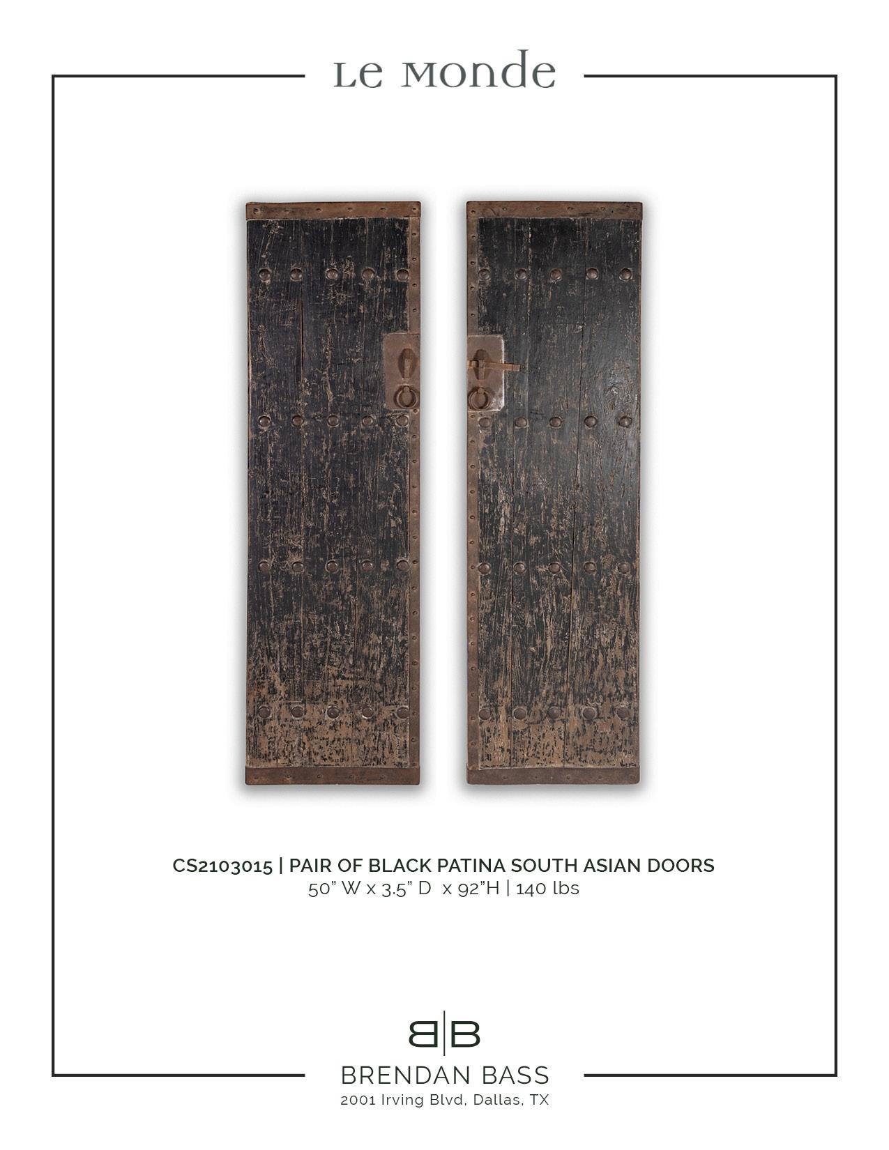 Pair of Black Patina South Asian Doors Repurposed at Wall Decor  4