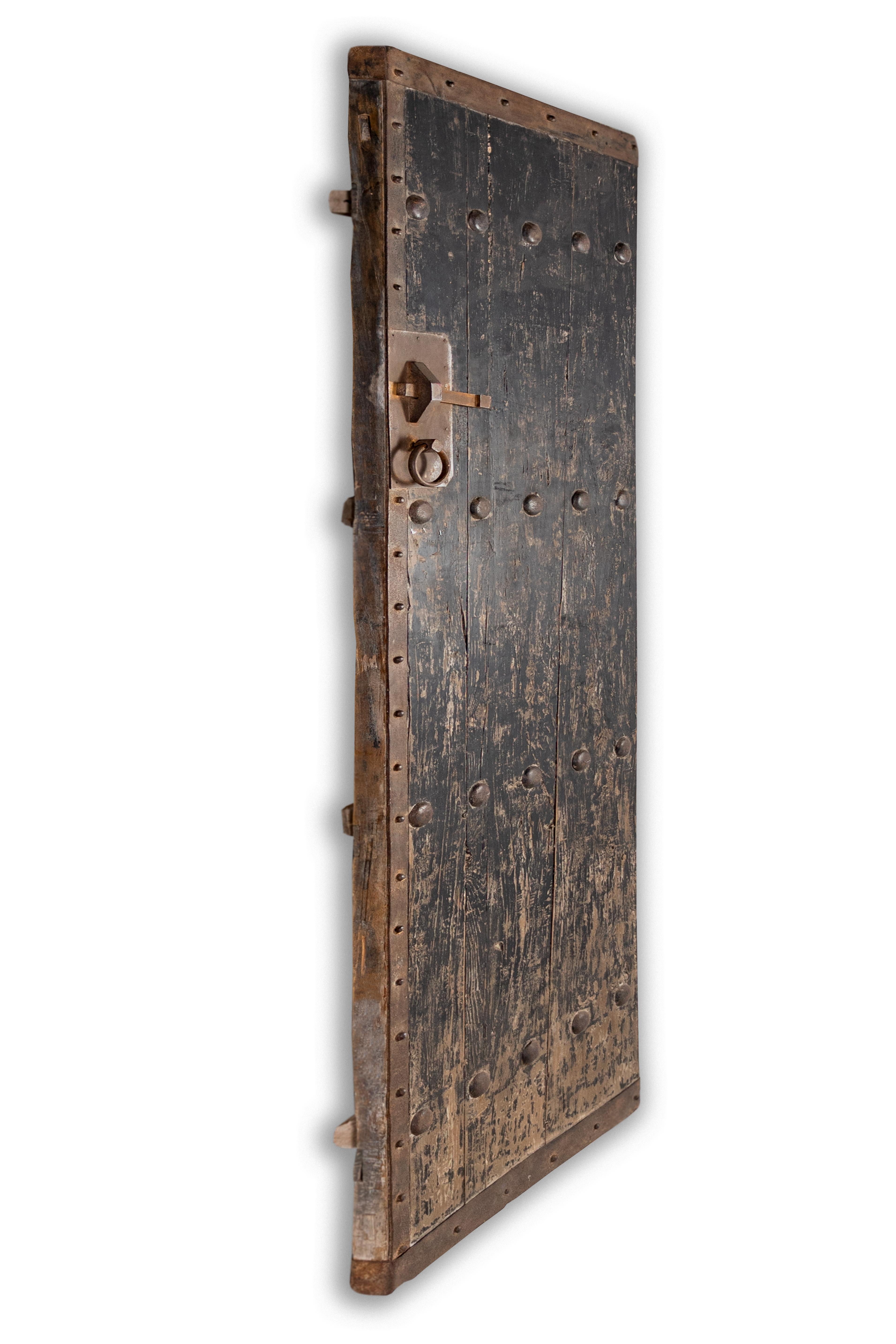 Rustic Pair of Black Patina South Asian Doors Repurposed at Wall Decor  For Sale