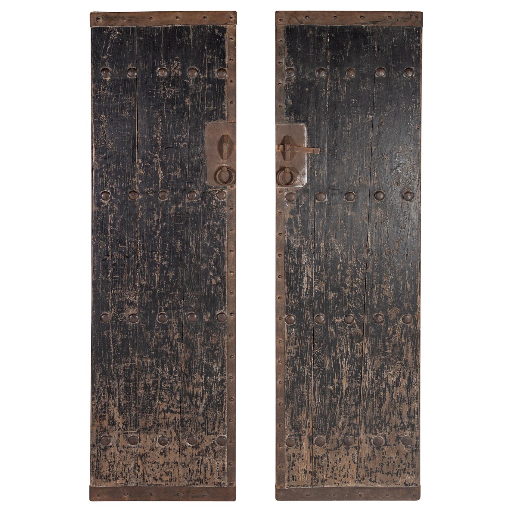 Pair of Black Patina South Asian Doors Repurposed at Wall Decor  For Sale