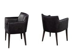 Pair of Black Patterned Leather Arm Chairs