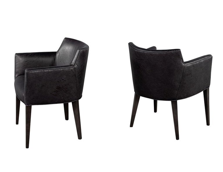 Pair of Black Patterned Leather Arm Chairs For Sale at 1stDibs