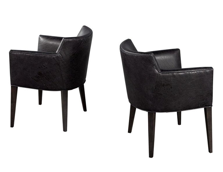 Pair of Black Patterned Leather Arm Chairs For Sale at 1stDibs