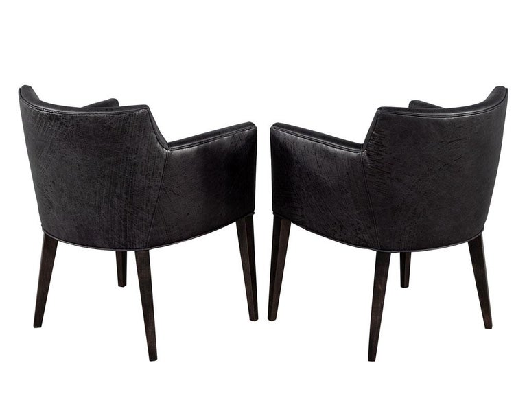 Pair of Black Patterned Leather Arm Chairs For Sale at 1stDibs