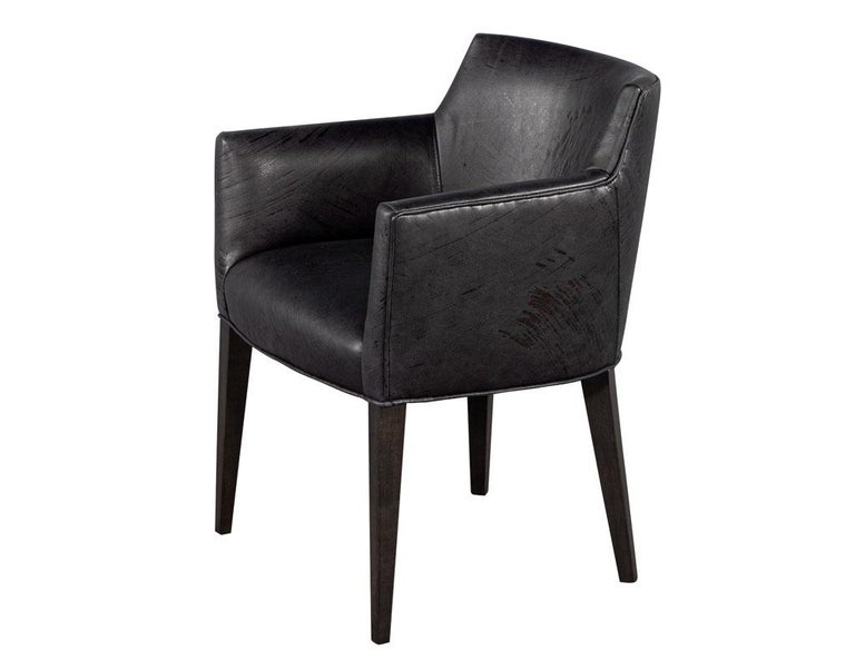 Pair of Black Patterned Leather Arm Chairs For Sale at 1stDibs