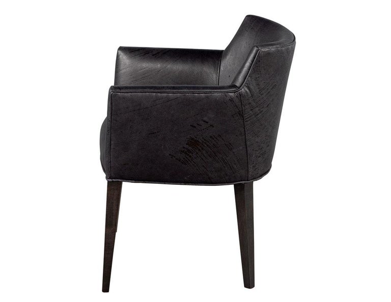 Pair of Black Patterned Leather Arm Chairs For Sale at 1stDibs
