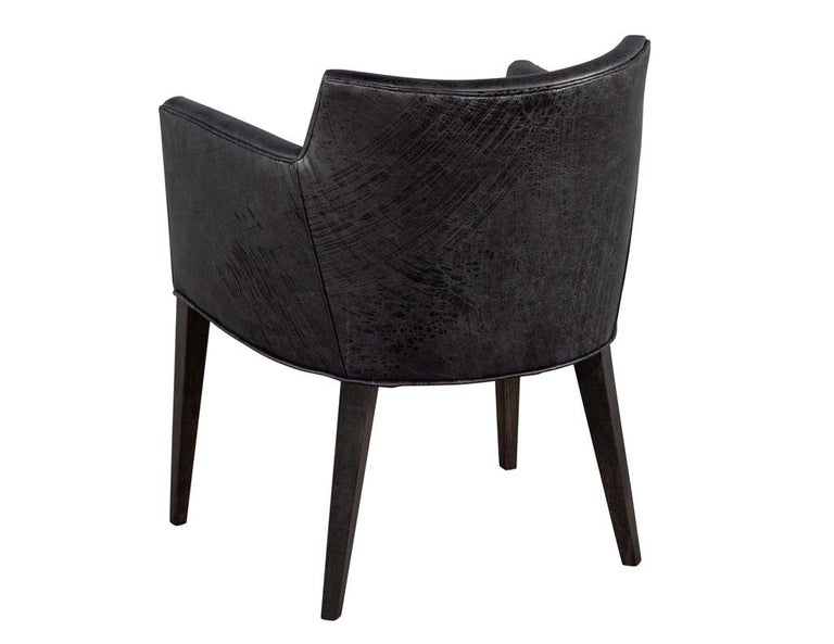 Pair of Black Patterned Leather Arm Chairs For Sale at 1stDibs