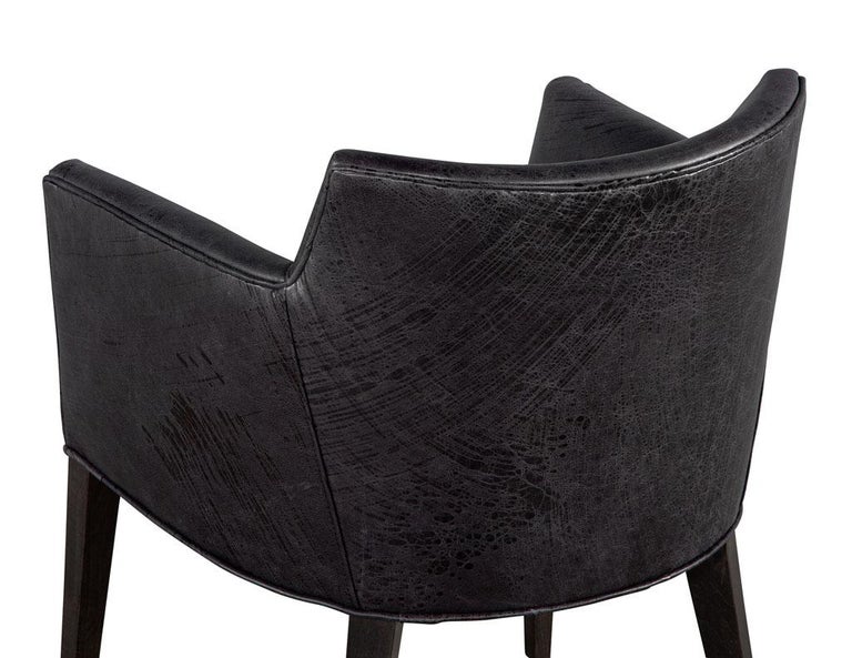 Pair of Black Patterned Leather Arm Chairs For Sale at 1stDibs