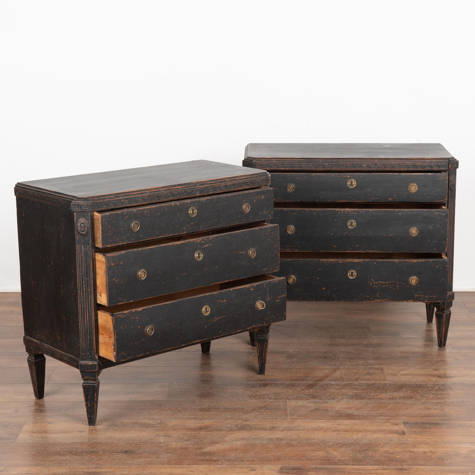 Gustavian Pair of Black Pine Chest of Drawers, Sweden circa 1860-80