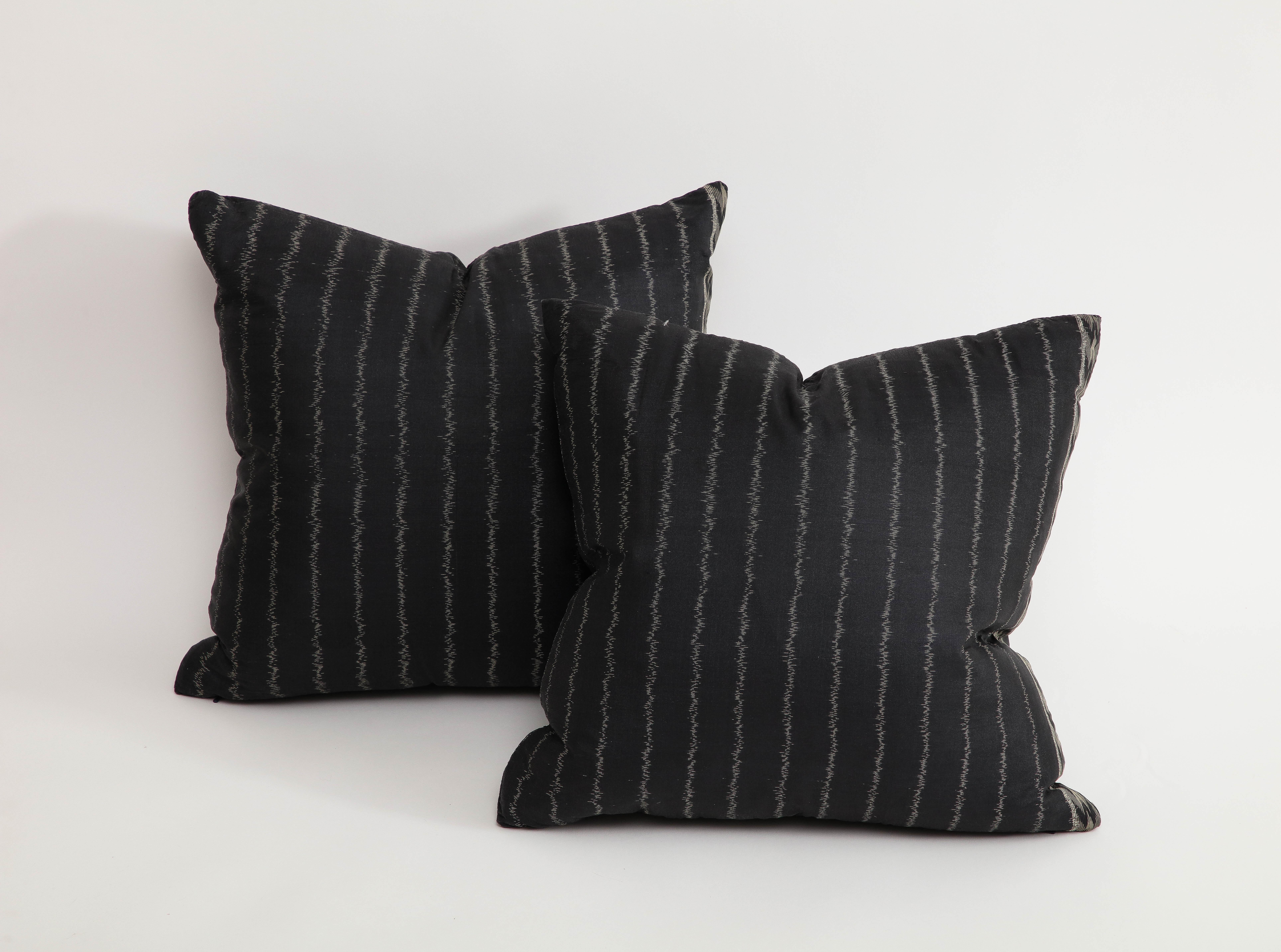 Pair of Black Pinstriped Silk Occasional Pillows  For Sale 1